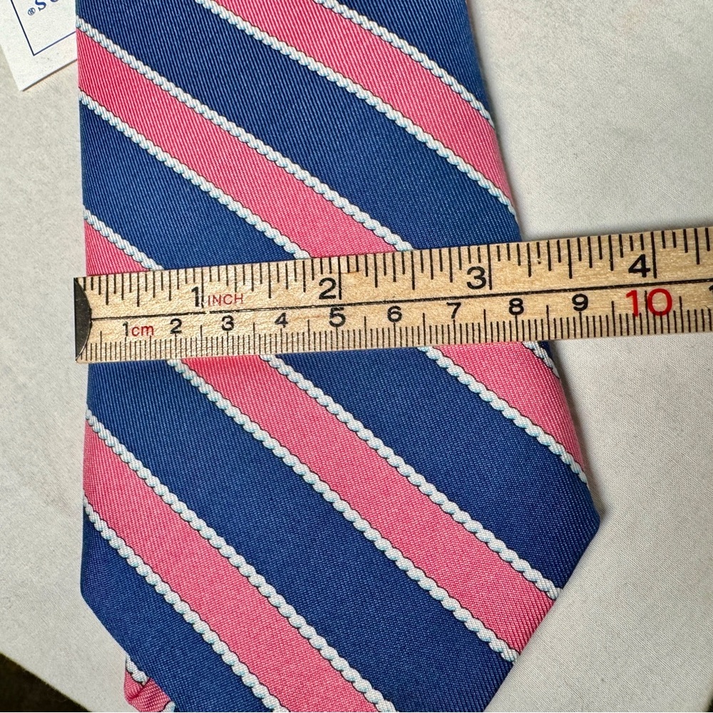 NWT Vineyard Vines Mens 100% Silk Tie Made in USA Blue Pink Rope Rep Striped 58” - Picture 6 of 10